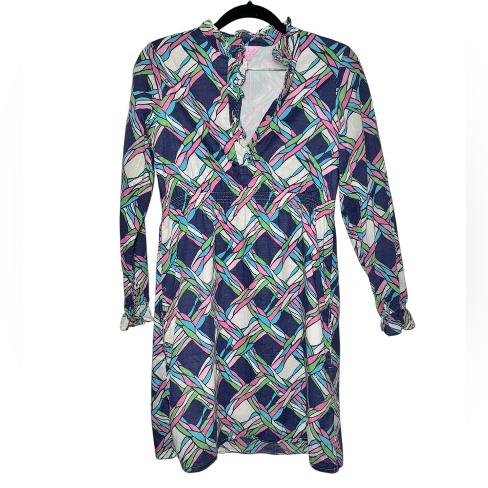 LILLY PULITZER Girl's TWILL INTERLOCK ROPE PATTERN Shirt Dress Size 14